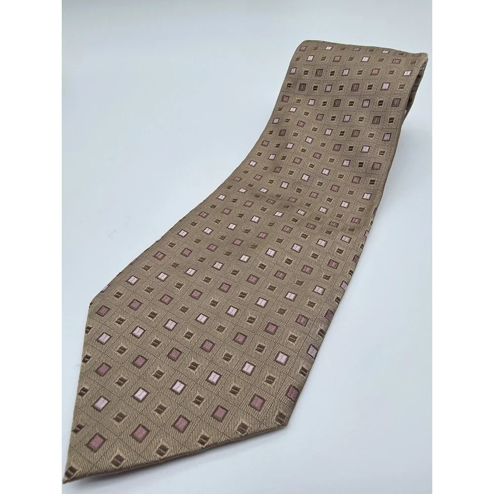 Calvin Klein Tie Light Brown Pink Geometric Necktie 57
